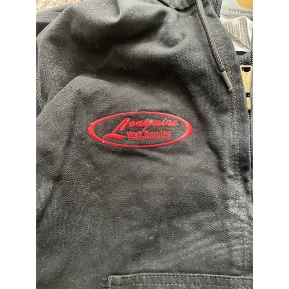 Carhartt Canvas Hooded Coat Logo Black Jacket Lined L J25 DKB - Picture 3 of 8